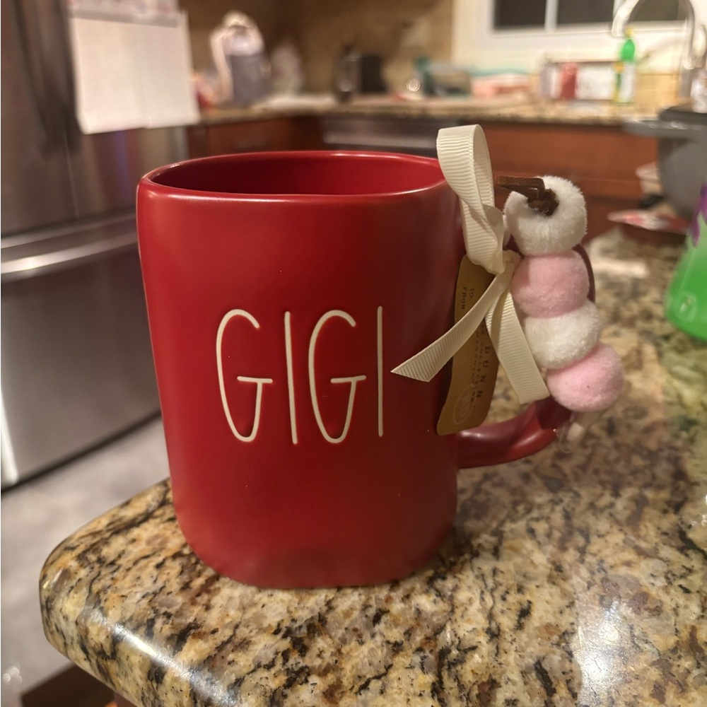 Rae Dunn Red 'GIGI' Mug with heart charm on side